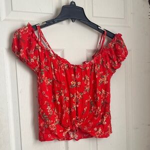 American Eagle Red Floral Off-Shoulder Blouse